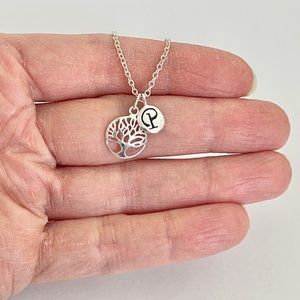 Tree of life initial charm sterling silver necklace gift customize your order